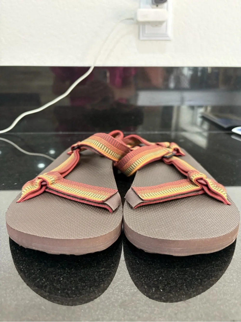 Teva Men's Strappy Sandal in Brown with Red and Yellow Accents